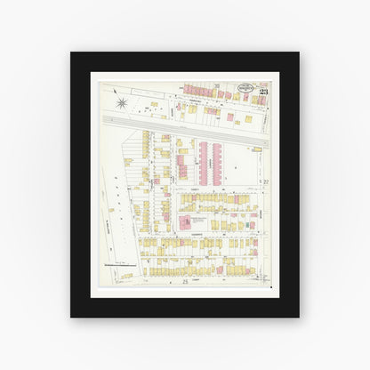 Old map wall art mockup — black gallery frame with white mat — Sanborn Fire Insurance Map from Braddock, Allegheny County, Pennsylvania (1908), Sheet #0023