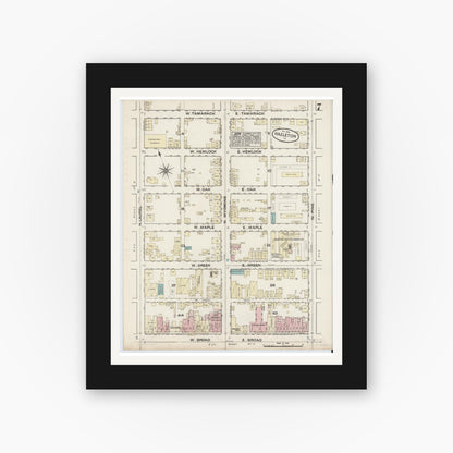 Old map wall art mockup — black gallery frame with white mat — Sanborn Fire Insurance Map from Hazleton, Luzerne County, Pennsylvania (1884), Sheet #0007