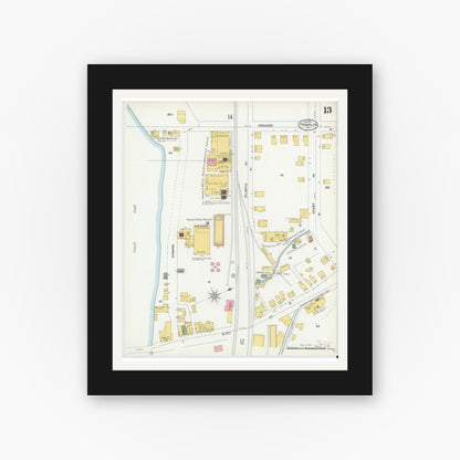 Old map wall art mockup — black gallery frame with white mat — Sanborn Fire Insurance Map from Franklin, Venango County, Pennsylvania (1901), Sheet #0013