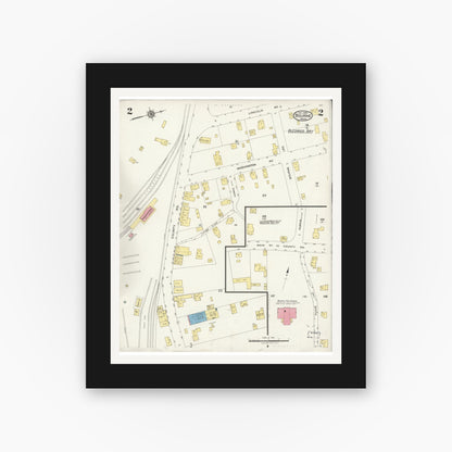 Old map wall art mockup — black gallery frame with white mat — Sanborn Fire Insurance Map from Bourne, Barnstable County, Massachusetts (1924), Sheet #0002