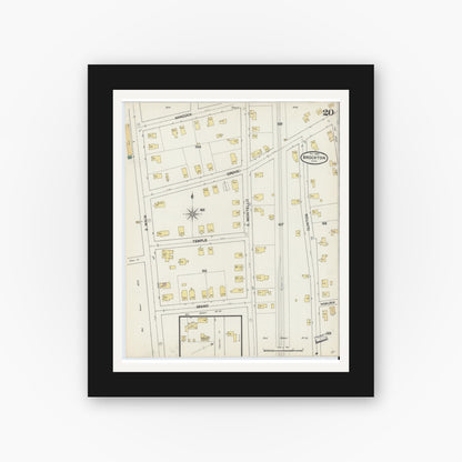 Old map wall art mockup — black gallery frame with white mat — Sanborn Fire Insurance Map from Brockton, Plymouth County, Massachusetts (1889), Sheet #0020