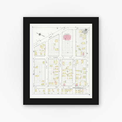 Old map wall art mockup — black gallery frame with white mat — Sanborn Fire Insurance Map from Cairo, Alexander County, Illinois (1914), Sheet #0018