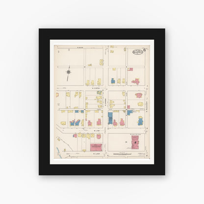 Old map wall art mockup — black gallery frame with white mat — Sanborn Fire Insurance Map from Bellefonte, Centre County, Pennsylvania (1922), Sheet #0006