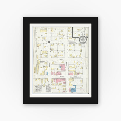 Old map wall art mockup — black gallery frame with white mat — Sanborn Fire Insurance Map from Merrill, Saginaw County, Michigan (1924) - Complete Map Set