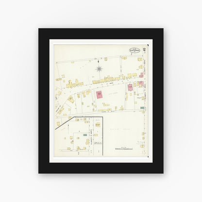 Old map wall art mockup — black gallery frame with white mat — Sanborn Fire Insurance Map from West Alexander, Washington County, Pennsylvania (1907), Sheet #0002