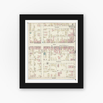 Old map wall art mockup — black gallery frame with white mat — Sanborn Fire Insurance Map from Circleville, Pickaway County, Ohio (1884), Sheet #0002