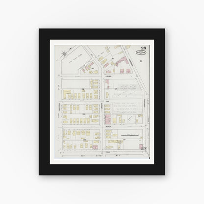 Old map wall art mockup — black gallery frame with white mat — Sanborn Fire Insurance Map from Holyoke, Hampden County, Massachusetts (1889), Sheet #0023