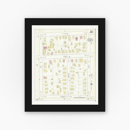 Old map wall art mockup — black gallery frame with white mat — Sanborn Fire Insurance Map from Newark, Wayne County, New York (1912), Sheet #0013
