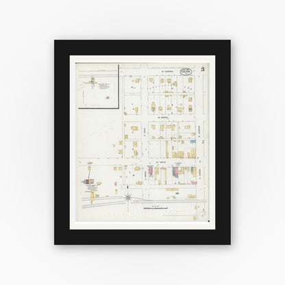 Old map wall art mockup — black gallery frame with white mat — Sanborn Fire Insurance Map from Colfax, McLean County, Illinois (1906), Sheet #0003