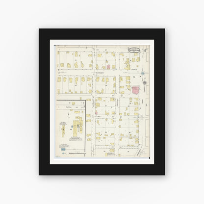 Old map wall art mockup — black gallery frame with white mat — Sanborn Fire Insurance Map from Fredericktown, Knox County, Ohio (1915), Sheet #0004