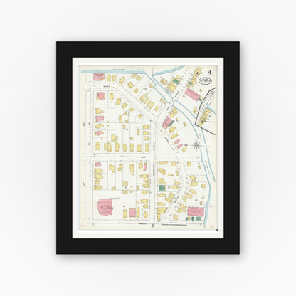 Old map wall art mockup — black gallery frame with white mat — Sanborn Fire Insurance Map from Warren, Warren County, Pennsylvania (1904), Sheet #0004