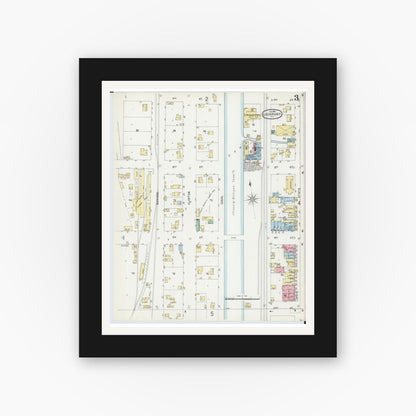 Old map wall art mockup — black gallery frame with white mat — Sanborn Fire Insurance Map from Lockport, Will County, Illinois (1897), Sheet #0003
