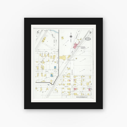 Old map wall art mockup — black gallery frame with white mat — Sanborn Fire Insurance Map from New Paris, Preble County, Ohio (1927), Sheet #0005