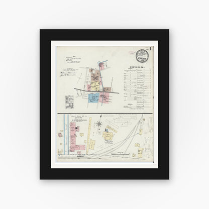 Old map wall art mockup — black gallery frame with white mat — Sanborn Fire Insurance Map from Herkimer, Herkimer County, New York (1890) - Complete Map Set