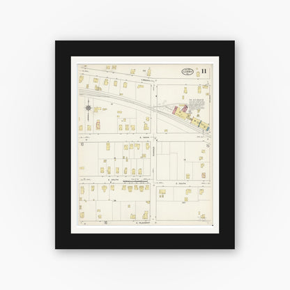 Old map wall art mockup — black gallery frame with white mat — Sanborn Fire Insurance Map from Corry, Erie County, Pennsylvania (1915), Sheet #0011