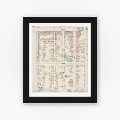 Old map wall art mockup — black gallery frame with white mat — Sanborn Fire Insurance Map from Steubenville, Jefferson County, Ohio (1885), Sheet #0003