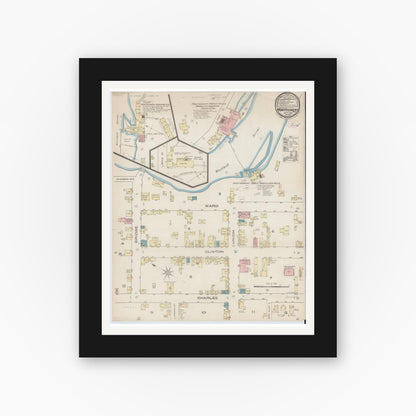 Old map wall art mockup — black gallery frame with white mat — Sanborn Fire Insurance Map from Montgomery, Orange County, New York (1885), Sheet #0001