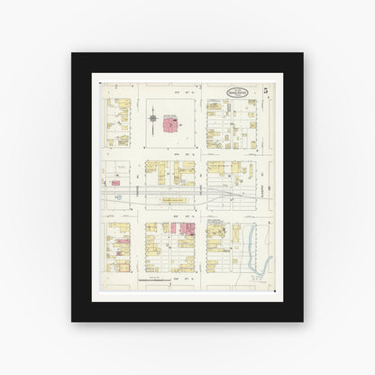 Old map wall art mockup — black gallery frame with white mat — Sanborn Fire Insurance Map from Grand Rapids, Itasca County, Minnesota (1913), Sheet #0005