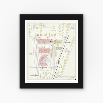 Old map wall art mockup — black gallery frame with white mat — Sanborn Fire Insurance Map from Ionia, Ionia County, Michigan (1914), Sheet #0011