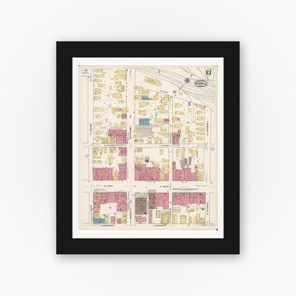 Old map wall art mockup — black gallery frame with white mat — Sanborn Fire Insurance Map from Norwalk, Huron County, Ohio (1922), Sheet #0013