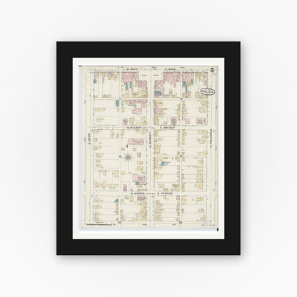 Old map wall art mockup — black gallery frame with white mat — Sanborn Fire Insurance Map from Galion, Crawford County, Ohio (1887), Sheet #0005