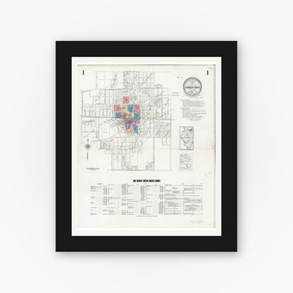 Old map wall art mockup — black gallery frame with white mat — Sanborn Fire Insurance Map from Downers Grove, Dupage County, Illinois (1927) - Complete Map Set