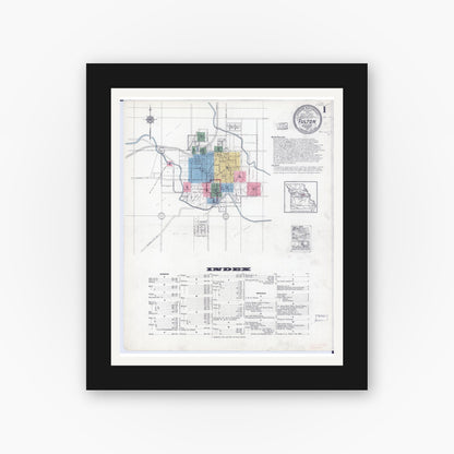 Old map wall art mockup — black gallery frame with white mat — Sanborn Fire Insurance Map from Fulton, Callaway County, Missouri (1917) - Complete Map Set