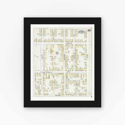 Old map wall art mockup — black gallery frame with white mat — Sanborn Fire Insurance Map from Key West, Monroe County, Florida (1892), Sheet #0022