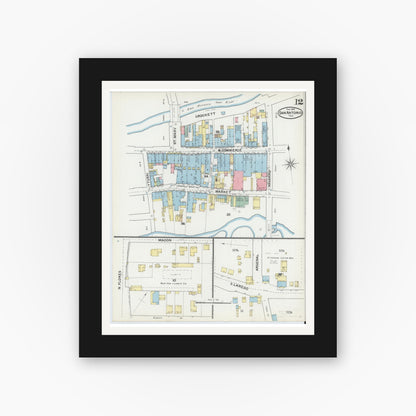 Old map wall art mockup — black gallery frame with white mat — Sanborn Fire Insurance Map from San Antonio, Bexar County, Texas (1892), Sheet #0012