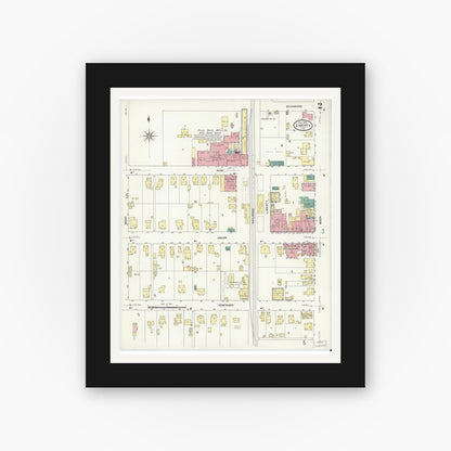Old map wall art mockup — black gallery frame with white mat — Sanborn Fire Insurance Map from Liberty, Union County, Indiana (1909), Sheet #0002