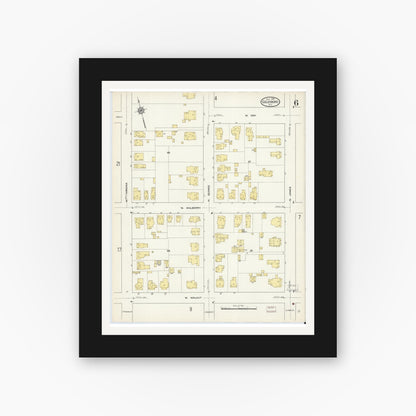 Old map wall art mockup — black gallery frame with white mat — Sanborn Fire Insurance Map from Goldsboro, Wayne County, North Carolina (1913), Sheet #0006