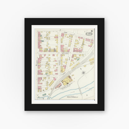 Old map wall art mockup — black gallery frame with white mat — Sanborn Fire Insurance Map from Hollidaysburg, Blair County, Pennsylvania (1896), Sheet #0003