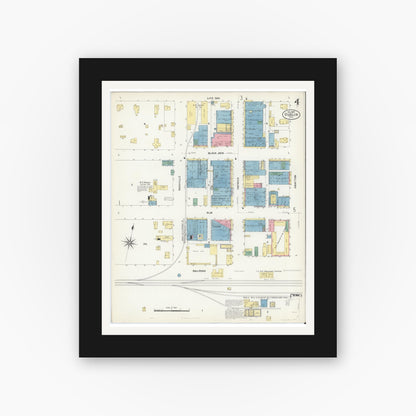 Old map wall art mockup — black gallery frame with white mat — Sanborn Fire Insurance Map from Dublin, Erath County, Texas (1907), Sheet #0004