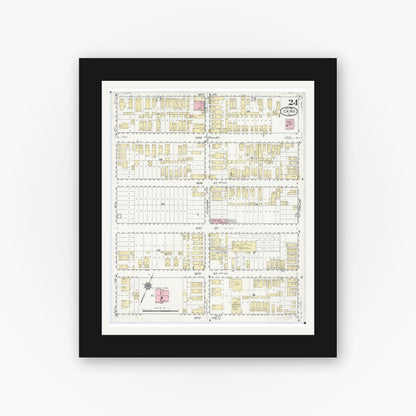 Old map wall art mockup — black gallery frame with white mat — Sanborn Fire Insurance Map from Cairo, Alexander County, Illinois (1914), Sheet #0024