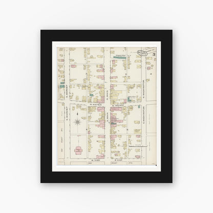 Old map wall art mockup — black gallery frame with white mat — Sanborn Fire Insurance Map from Muncy, Lycoming County, Pennsylvania (1885), Sheet #0003