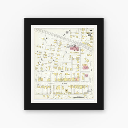 Old map wall art mockup — black gallery frame with white mat — Sanborn Fire Insurance Map from Rome, Oneida County, New York (1909), Sheet #0026