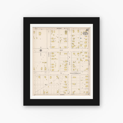 Old map wall art mockup — black gallery frame with white mat — Sanborn Fire Insurance Map from Sparta, Monroe County, Wisconsin (1922), Sheet #0012