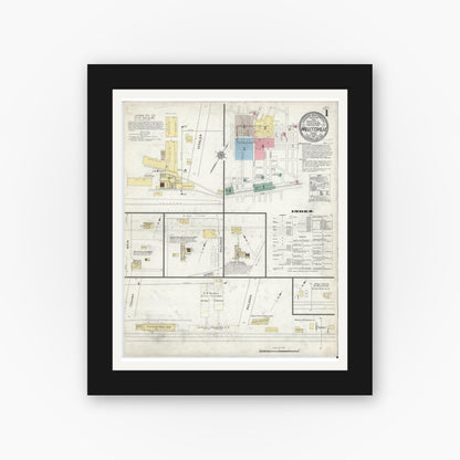 Old map wall art mockup — black gallery frame with white mat — Sanborn Fire Insurance Map from Hallettsville, Lavaca County, Texas (1912) - Complete Map Set