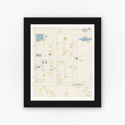 Old map wall art mockup — black gallery frame with white mat — Sanborn Fire Insurance Map from King City, Monterey County, California (1919), Sheet #0005