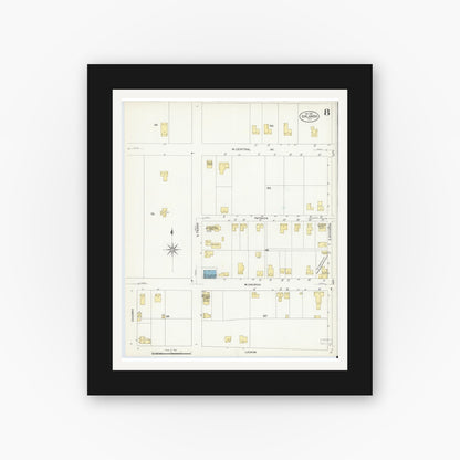 Old map wall art mockup — black gallery frame with white mat — Sanborn Fire Insurance Map from Orlando, Orange County, Florida (1908), Sheet #0008