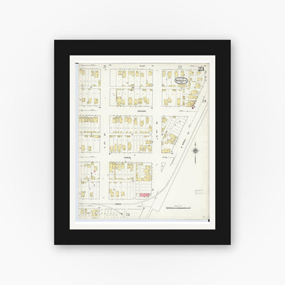 Old map wall art mockup — black gallery frame with white mat — Sanborn Fire Insurance Map from Wyandotte, Wayne County, Michigan (1912), Sheet #0023