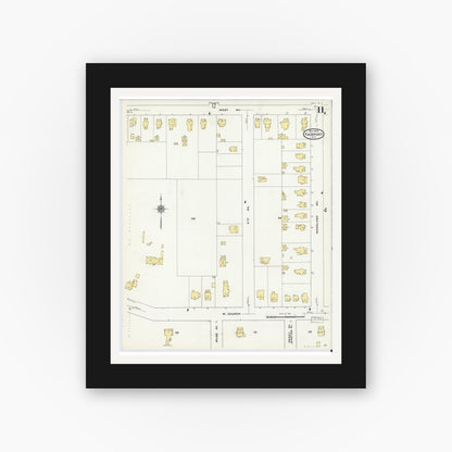 Old map wall art mockup — black gallery frame with white mat — Sanborn Fire Insurance Map from Fairport, Monroe County, New York (1909), Sheet #0011