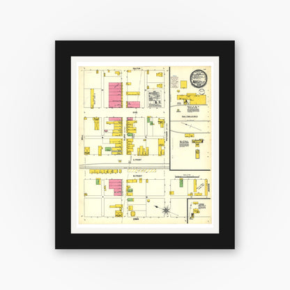 Old map wall art mockup — black gallery frame with white mat — Sanborn Fire Insurance Map from Bartlett, Bell and Williamson Counties, Texas (1900), Sheet #0001
