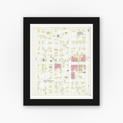 Old map wall art mockup — black gallery frame with white mat — Sanborn Fire Insurance Map from Sheridan, Hamilton County, Indiana (1909), Sheet #0002