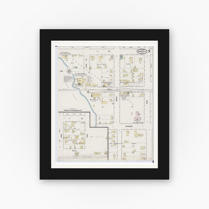 Old map wall art mockup — black gallery frame with white mat — Sanborn Fire Insurance Map from Waseca, Waseca County, Minnesota (1889), Sheet #0004