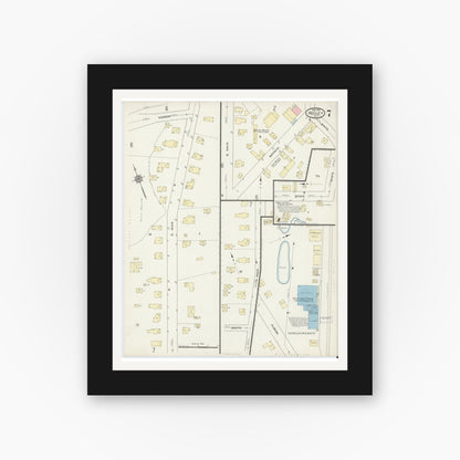 Old map wall art mockup — black gallery frame with white mat — Sanborn Fire Insurance Map from Holley, Orleans County, New York (1914), Sheet #0007
