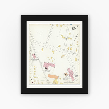 Old map wall art mockup — black gallery frame with white mat — Sanborn Fire Insurance Map from Natick, Middlesex County, Massachusetts (1915), Sheet #0002