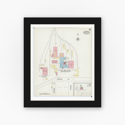 Old map wall art mockup — black gallery frame with white mat — Sanborn Fire Insurance Map from Beloit, Rock County, Wisconsin (1890), Sheet #0008