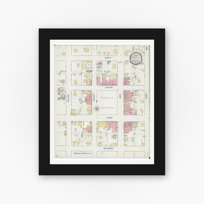 Old map wall art mockup — black gallery frame with white mat — Sanborn Fire Insurance Map from Gallatin, Daviess County, Missouri (1893) - Complete Map Set