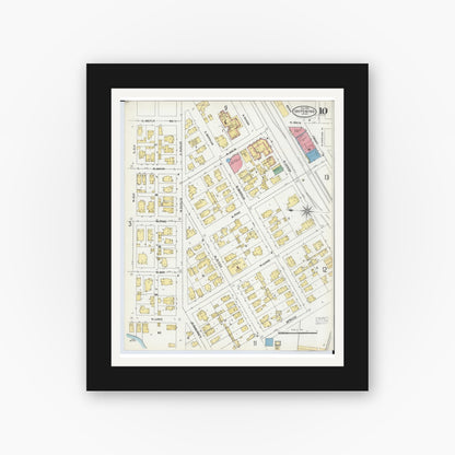 Old map wall art mockup — black gallery frame with white mat — Sanborn Fire Insurance Map from Ishpeming, Marquette County, Michigan (1904), Sheet #0010